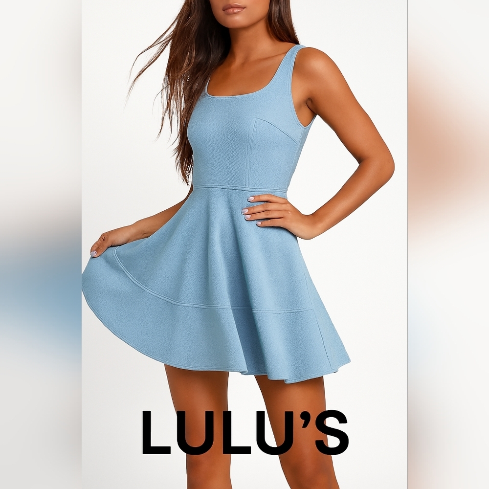 Lulu's Barbiecore‎ Light Blue Periwinkle Fit And Flare Cottagecore Dress(#1,541)